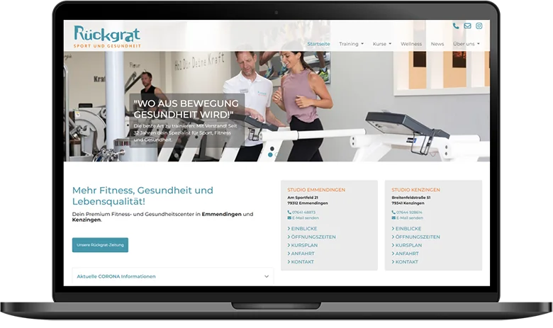Website Rückgrat Sport- und Gesundheitscenter auf dem Laptop