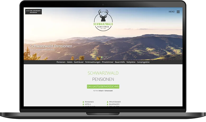 Website Schwarzwald-Pensionen auf dem Laptop