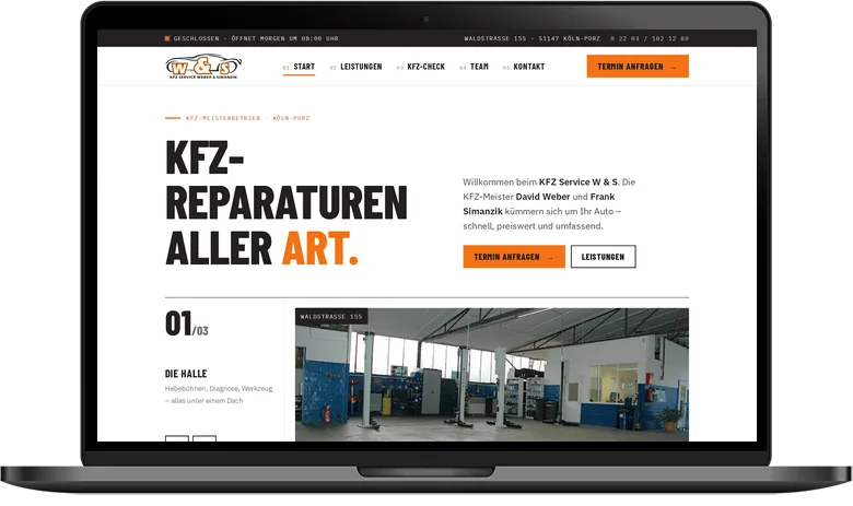 Website KFZ Service W & S auf dem Laptop